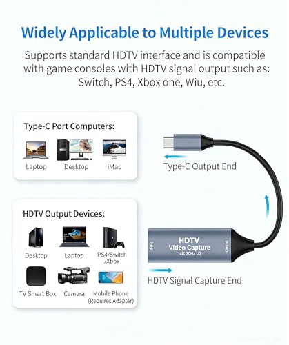Image of FORIDA 4K HDMI Video Capture Card USB Type-C | 1080P 60FPS Capture, UVC /UAC Support | HDMI to USB-C Recorder for DSLR, Camera, PS5, PS4, Switch, Laptop, Live Streaming & Recording