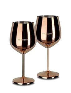 ECHTWERK bruchsichere Weingläser/Weinkelche aus Edelstahl, Weinglas-Set, Rotweinglas, Weinprobe-Gläser, Campinggläser, Cocktailgläser, robust, unzerbrechlich, Kupfer Edition, 2tlg, 21x 7, 3cm, 0, 5L