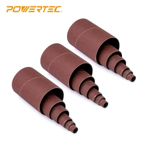 POWERTEC 11240 Schleifhülsen für Spindelschleifer in 6 Größen mit verschiedenen Körnungen 80, 120, 240 | Aluminiumoxid-Schleifpapier Sortiment Durchmesser 1/2, 3/4, 1, 1-1/2, 2 & 3-18 PK