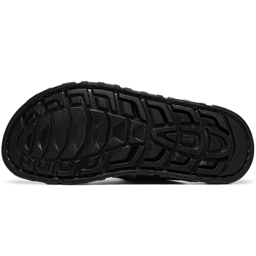 Leather Slide Sandals for Men, Slip On Summer Beach Shoes, Rubber Sole, Coffee3