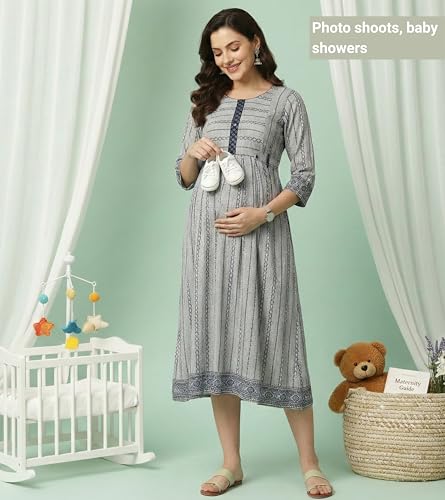 Image of DUMMY SHAPE Pregnancy Dresses for Women Cotton | Floral Anarkali Flare Kurta with Dual Nursing Zippers | Pregnancy & Breastfeeding | Feeding Kurtis | Baby Shower | Gifts for Pregnant Woman