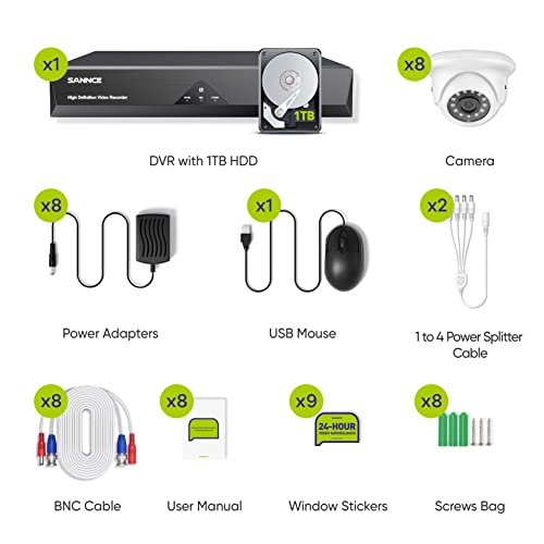 Wired Security Camera System, Sannce 8Ch Cctv Dvr With 1Tb Hard Drive And 8Pcs Outdoor Surveillance Cameras, Support 100Ft Night Vision, Waterproof, Remote Access, Motion Alert, For 24/7 Recording #TOP1