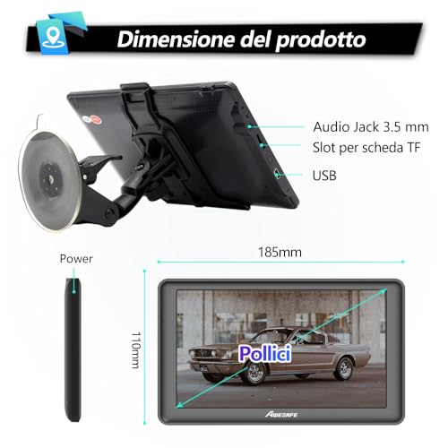 AWESAFE Navigatore Auto/Camion 7 Pollici 2024 GPS Navigatore Satellitare Auto Camper Autobus Taxi, Avviso Traffico Vocale, Limite di Velocità, Aggiornamenti gratuiti delle mappe a vita