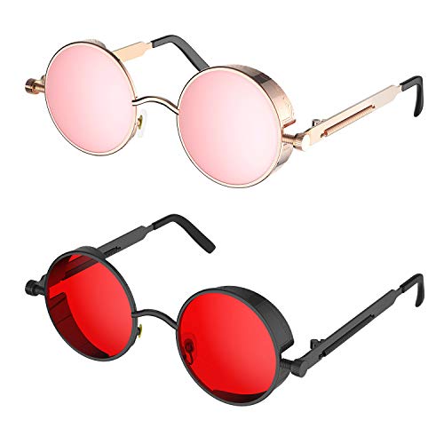 Image of PROUDDEMON Retro Gothic Steampunk Sunglasses for Women Men Round Lens Metal Frame