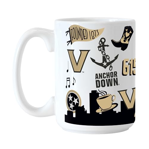 Logo Brands NCAA Vanderbilt Commodores Native 15 oz Ceramic Coffee Mug - All Over Campus & Local Icons Design, Microwave Safe, Bold Team Colors- Gift For Alumni & Students