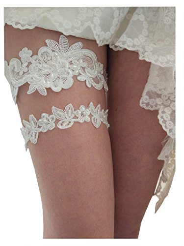 YHDDYG Sequins vintage wedding garter betls set with pearls S05 (Ivory)