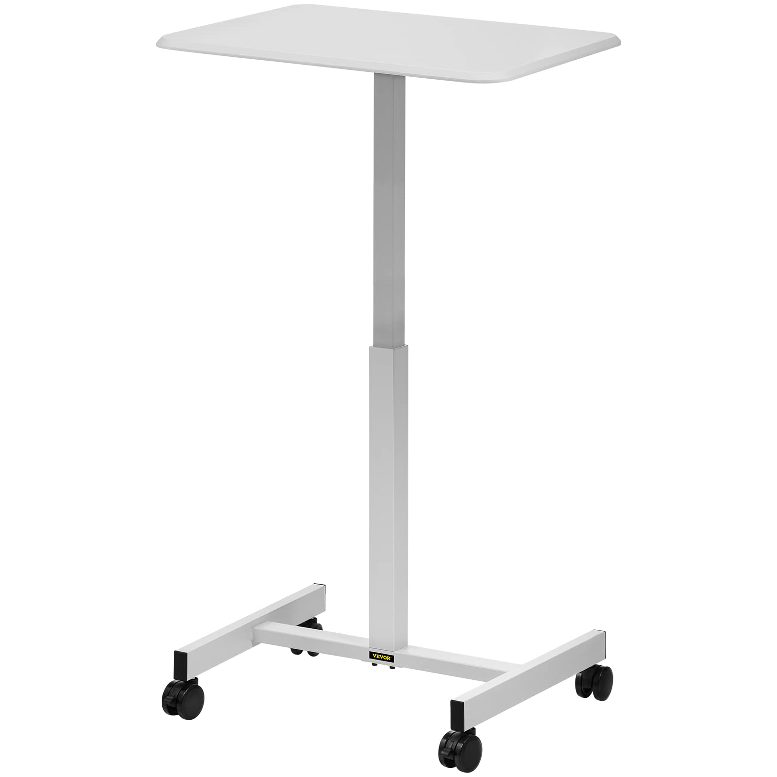 VEVOR Mobile Laptop Desk, 30" to 43.3", Height Adjustable Rolling Cart w/Gas Spring Riser, Swivel Casters and Hook Home Office Computer Table for Standing or Sitting, White