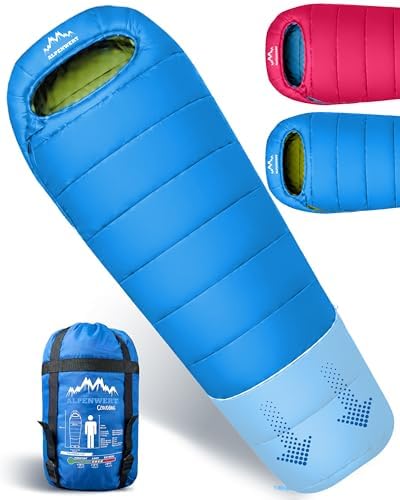 ALPENWERT® Kinderschlafsack Sommer – wächst mit! [130–170 cm] – Nur 920g, Kompakt [32×19 cm] – Perfekt für Camping, Festival, Outdoor – Mumienschlafsack ab 6 Jahren