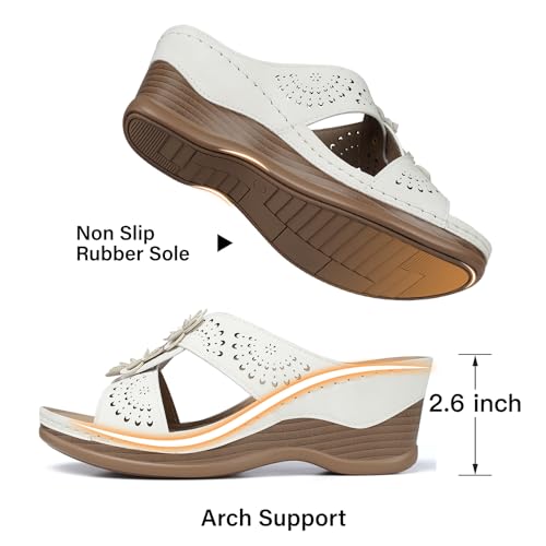 Image of TEMOFON Womens Wedge Sandals Leather: Comfortable Walking Shoes Summer | Fit Wide Foot - Cute Style - Wear True Size 5-11