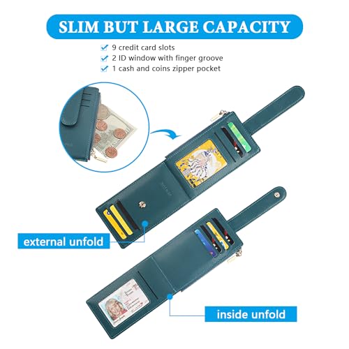 FT FUNTOR Small Wallet for Women，Ladies Bifold RFID Blocking Credit Card Holder with Zipper Coin Pocket & ID Window (Navy Blue)2