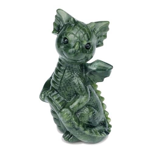 gemshan Dragon Statue - Jade Dragon Cute Statue Figurines Small Art Animal Pocket Animal Figurine for Home Office Decoration