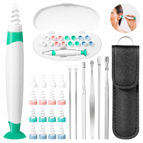 Jinhauxin Kit Limpiador de Oidos, Ear Wax Cleaner Espiral con 16 Cabezales de Silicona Reemplazables, 6 En 1 Impieza Oídos Reutilizable Acero Inoxidable, Removedor de Cerumen para Niños y Adultos Cover