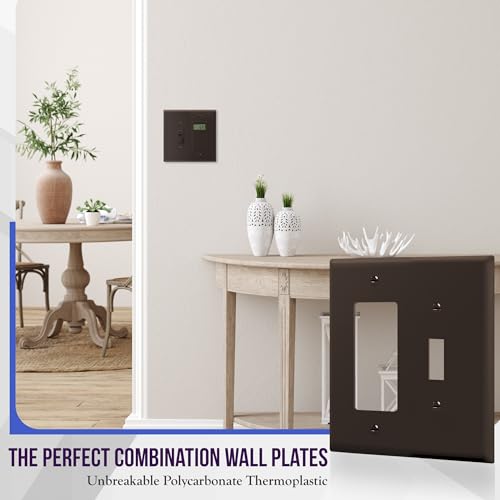 Image of ENERLITES Combination Toggle Light Switch /Decorator Light Switch Plate, Double Switch Wall Plate, Mid-Size 2-Gang 4.88 inch x 4.92 inch, Polycarbonate Thermoplastic, 881131M-BR, Brown