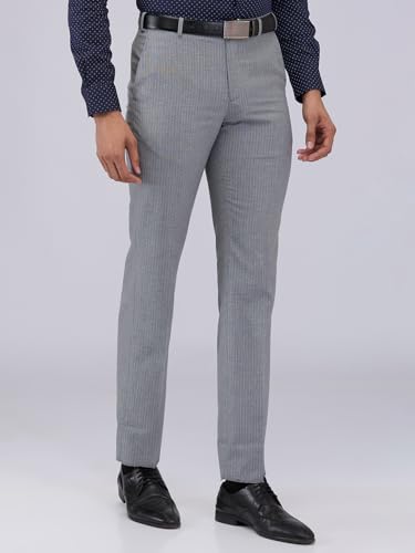 Image of Park Avenue Men Regular Fit Stripe Pattern Poly Viscose Blend Flat Front Formal Trouser