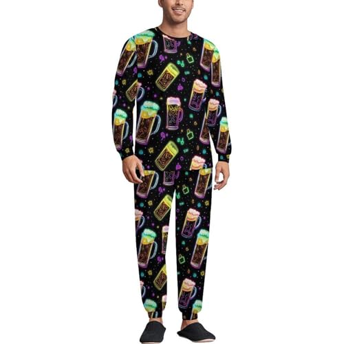 Colorful Beer Pajama Set Long Sleeve Lounge Sets Sleepwear 2 Pjs Nightwear for Men Women