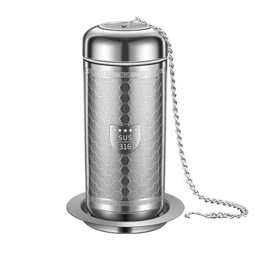 BOMANSI BOMS Tea Strainers for Loose Tea, Extra Fine Mesh Tea Infuser, 316 Stainless Steel & Updated Slim Threaded Lid, Loose Leaf Tea Steeper for Black Tea, Rooibos, etc (1 Pack - Large)