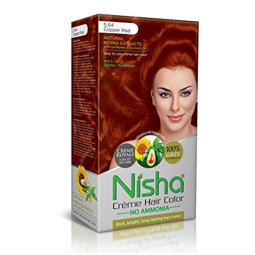 Image of Nisha Creme Hair Color Cream Copper Red, 150g, Long Lasting Hair Dye for Grey Coverage, Rich Color & Shine, For Men & Women, Pack of 1
