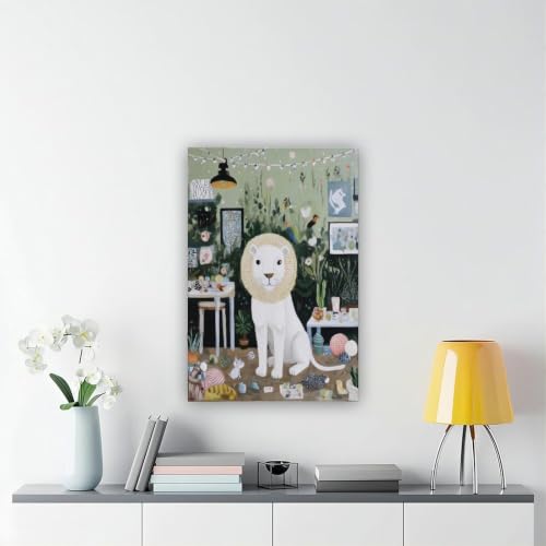 Décoration murale sur toile lion blanc et grand chat insolite
