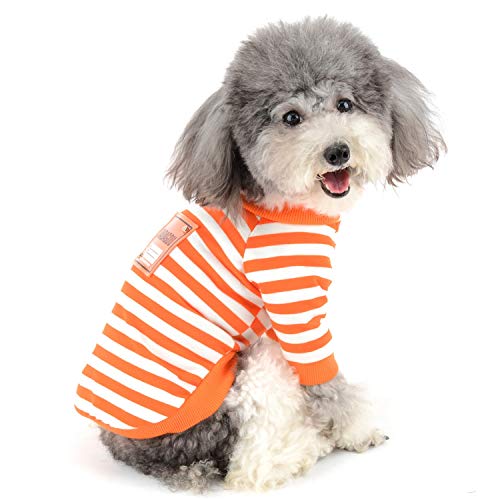 Zunea Dog Shirts for Small Dogs Girl Boy Summer Puppy Vest Clothes Soft Cotton Striped Sun Protection Tee Shirt Short Sleeve Pet Dog Chihuahua Apparel Cat Clothing Orange S