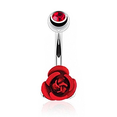Preisvergleich Produktbild Taffstyle Bauchnabelpiercing Chirurgenstahl Stab Gebogen Piercing Bananabell Banane Bauch Bauchnabel Stecker Rosen Blüte Silber Rot
