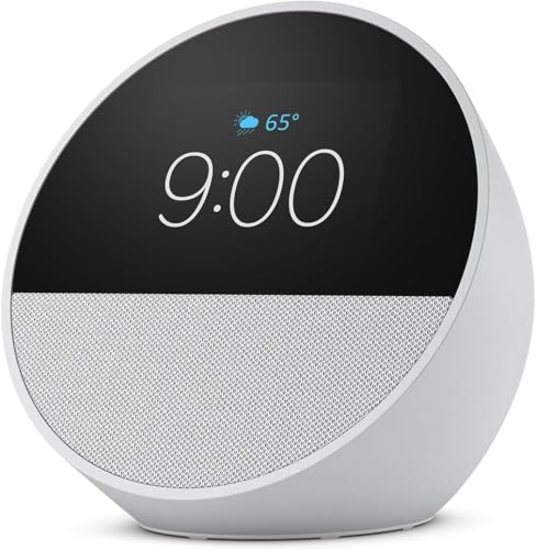 Image of Amazon Echo Spot (newest model), Smart alarm clock with vibrant sound and Alexa - Glacier White + 3 Months of Amazon Kids+ (with auto-renewal)
