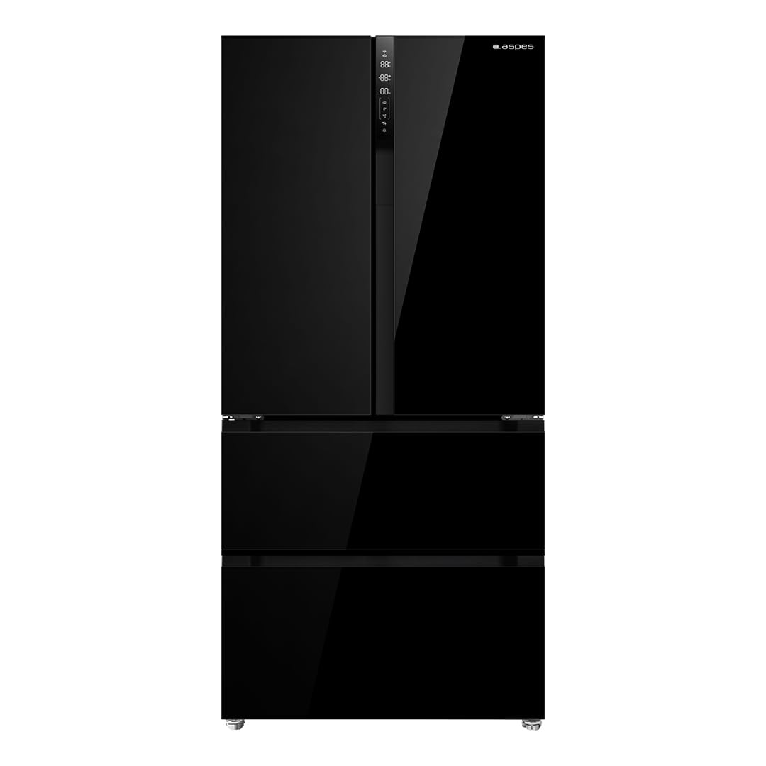Aspes Frigorífico French Door Cristal Negro, 4 Puertas AFF18801ENFIDN, Capacidad 510 Litros, No Frost, Multi Air Flow, 38 dB, Puerta Francesa, Apertura Tipo Uñero, Clasificación Energética E