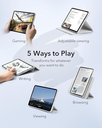 Image of ESR for iPad Pro M5 /M4 13 Inch Cover, iPad Pro 13 Case 2025 /2024 with Pencil Holder, Removable Magnetic Cover, Vertical Stand, Fully Supports Pencil Pro and Pencil (USB-C), Rebound 360 Series, White