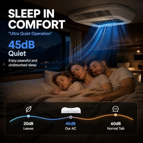Image of 12V RV Air Conditioner DC, 10000 BTU Rooftop AC Unit, Fast Cooling Ultra-Quiet Heating & Cooling, Low Profile Energy Efficient, Battery Powered Air Conditioner for Camper Motorhome Trailer Truck