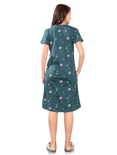 Image of Printed Knee Length Pocket Night Dresses for Women | Cat Lovers | Premium Soft Cotton Nighty | Sky Blue