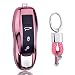 Produktbild Rosa Car Keyless Entry Key Cover Fall für Porsche Cayenne Macan Cayman Boxster 718 911, weiches TPU Schutzhülle mit Schlüssel Kette