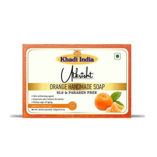 Image of Khadi Orange Handmade Bathing Soap Bar 125g | Natural & Herbal | Enriched with Vitamin C & Essential Oils | Balances Oil Production | Gently exfoliates for Glowing Skin | All Skin Types