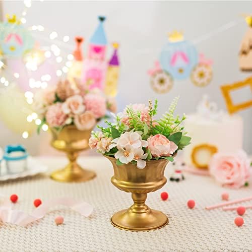 Inweder Small Gold Vase for Centerpieces - 2 Pcs Metal Flower Vases 15cm Tall Trumpet Vase Urn Planter Wedding Centrepieces for Tables Pedestal Vase Flower Holder for Birthday Event Home Decoration