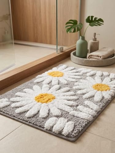 Image of Polypropylene Non-Slip Rectangular Door Mat for Home Entrance Entryway Areas Dirt Trapper Kitchen, Bathroom, Heavy Duty Rubber Indoor Outdoor Grey Sunflower 40 cm x 60 cm
