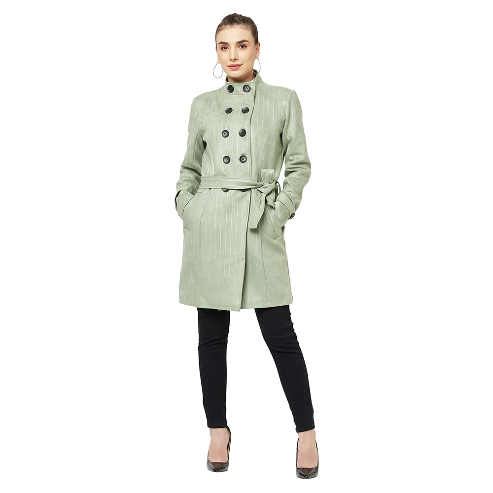 crimsoune club Women Light Green Striped Over-Coat-picture-35