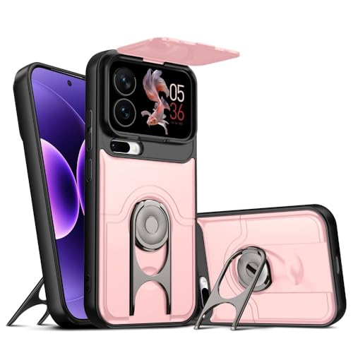 Coque Xiaomi Redmi 14C 4G antichoc rose avec béquille de support et couvercle d'objectif coulissant