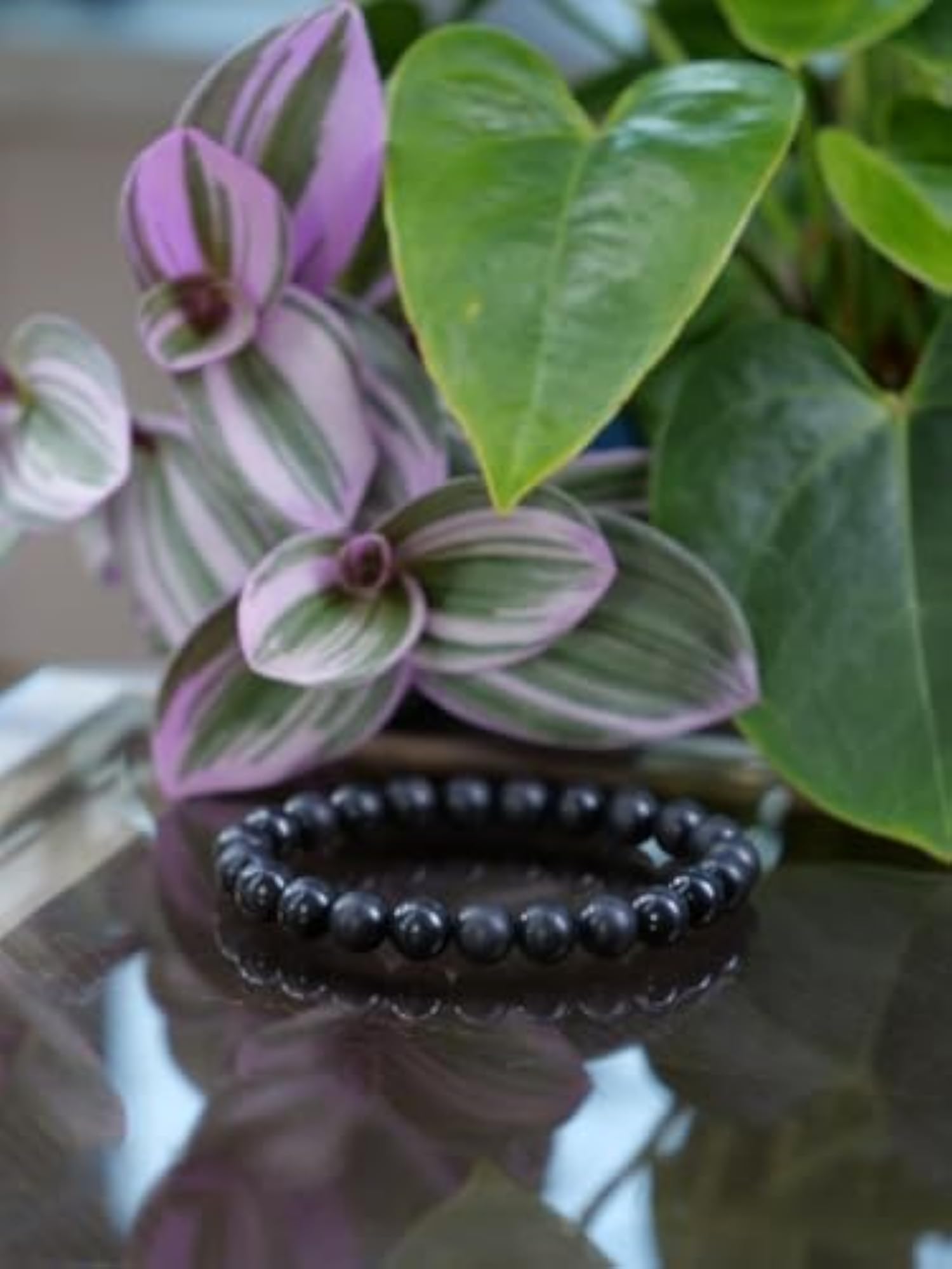 Men's Natural Shungite Round Beaded Stretchable Bracelet