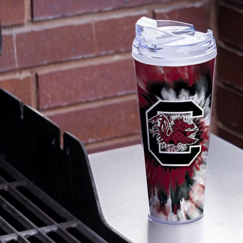 Image of Rico Industries NCAA Glitter 24oz Acrylic Glitter Tumbler with Hinged Lid, Officially Licensed Double Wall Tumbler with Straw