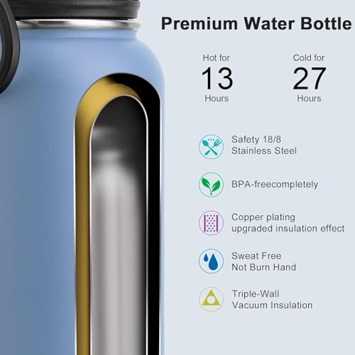 Image of koodee Insulated Water Bottle, 32 oz Stainless Steel Double Wall Vacuum Wide Mouth Sport Bottle with Leakproof Spout Lid (Royal Blue)