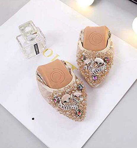 Usandy Women's Wedding Flats Rhinestone Slip On Foldable Ballet Shoes, A-Glod, 10.5 #TOP5