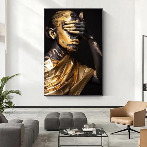 Impression d'art haut de gamme femme noire et bijoux dorés sur toile de coton - 2