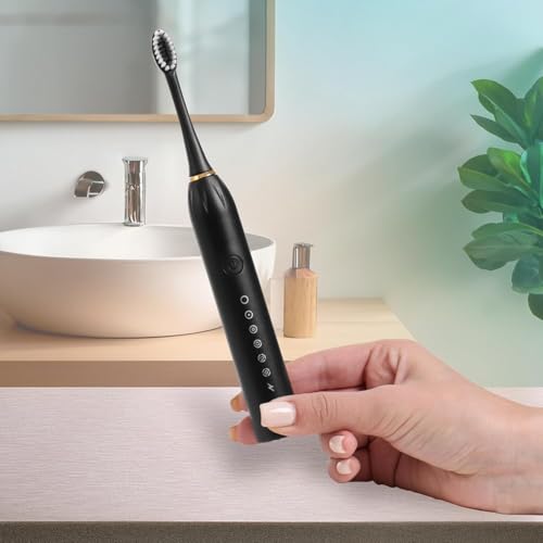 Image of Sonic Electric Toothbrush | Waterproof Rechargeable Toothbrush with Replaceable Brush Heads | Cosmic Lite Sonic Toothbrush with 6 Modes, 4 Brush Heads, 1 Interdental Head - Pack of 1 Black Color