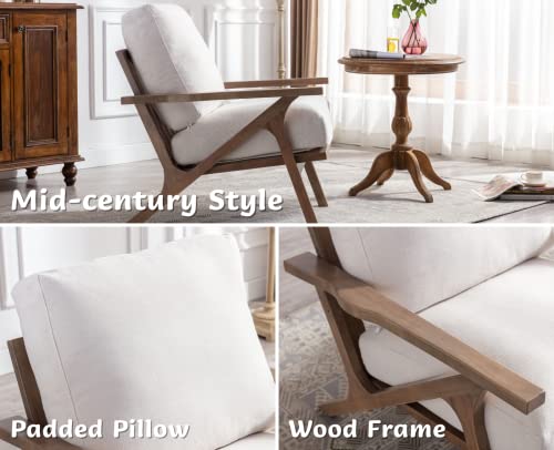 CIMOTA Modern Accent Chair Comfy Armchair Upholstered Mid Century Chair Arm Chair with Removable Padded Cushion and Wood Frame for Living Room/Bedroom, White Cream Linen - Image 3
