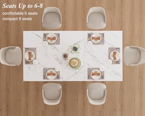 HSH White Faux Marble Dining Table, 160cm Modern Dinner Table for 6 People, Farmhouse Rectangle Kitchen Table for Living Room, Large Wood Dining Room Tables with Strong Pedestal, White Marble, 160cm - Image 5