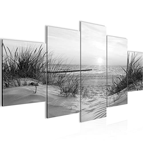 Runa Art Puesta De Sol Playa Cuadro Lienzo no Tejido 5 Piezas Mar Naturaleza blanco y negro Dormitorio Corredor 041753c
