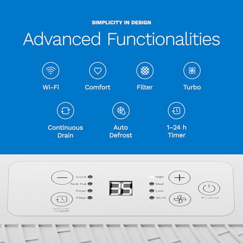 Image of hOmeLabs Dehumidifier 3,500 Sq Ft 25 Pint (MAX 64 Pint at 95F, 90% RH) | WIFI + Upgraded Advanced Humidity & Moisture Control, Quiet, Efficient, Auto Shut-off, Ideal for Home, Basement, Office