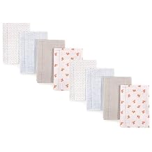 Luvable Friends Cotton Poly Flannel Burp Cloths Multipack, Fox 8-Pack, One Size