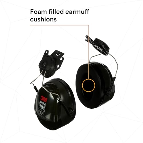 Image of 3M PELTOR Hearing Protection Optime 101 Earmuffs, Cap Style Hard Hat Attached, H7P3E, 24 dB NRR, Adjustable Earcups, E-A-Rfit Compatible, Stainless Steel, Pack of 1, Black /Red