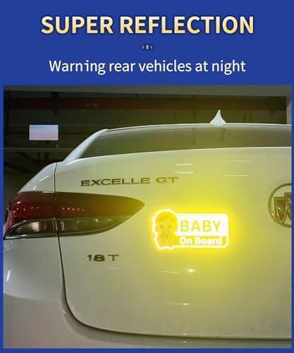Baby On Board Reflective Sticker, Made of 3M DG3, Baby On Board Signs for car, Safety Signs Diamond Strength, Yellow 7.1" x 3.8"