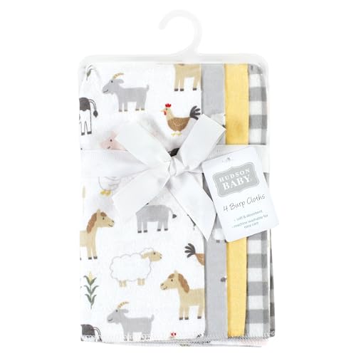 Image of Hudson Baby Cotton Poly Flannel Burp Cloths Multipack, Cute Farm 8-Pack, One Size