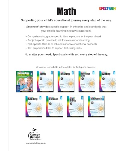 Spectrum 1st Grade Math Workbook, Addition, Subtraction, Place Value, Composing Shapes, Fact Families, and More Mathematics, Classroom or Homeschool Curriculum
